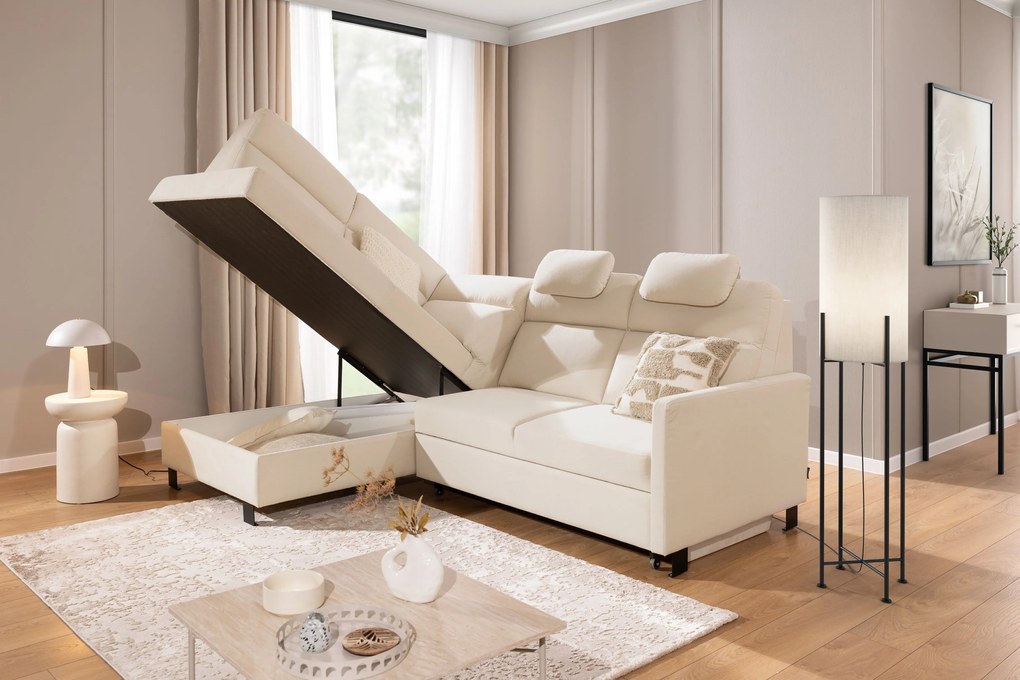 Rozkladacia rohová sedačka Loario L ľavá - úzky bok - krémová pletenina Sand 03