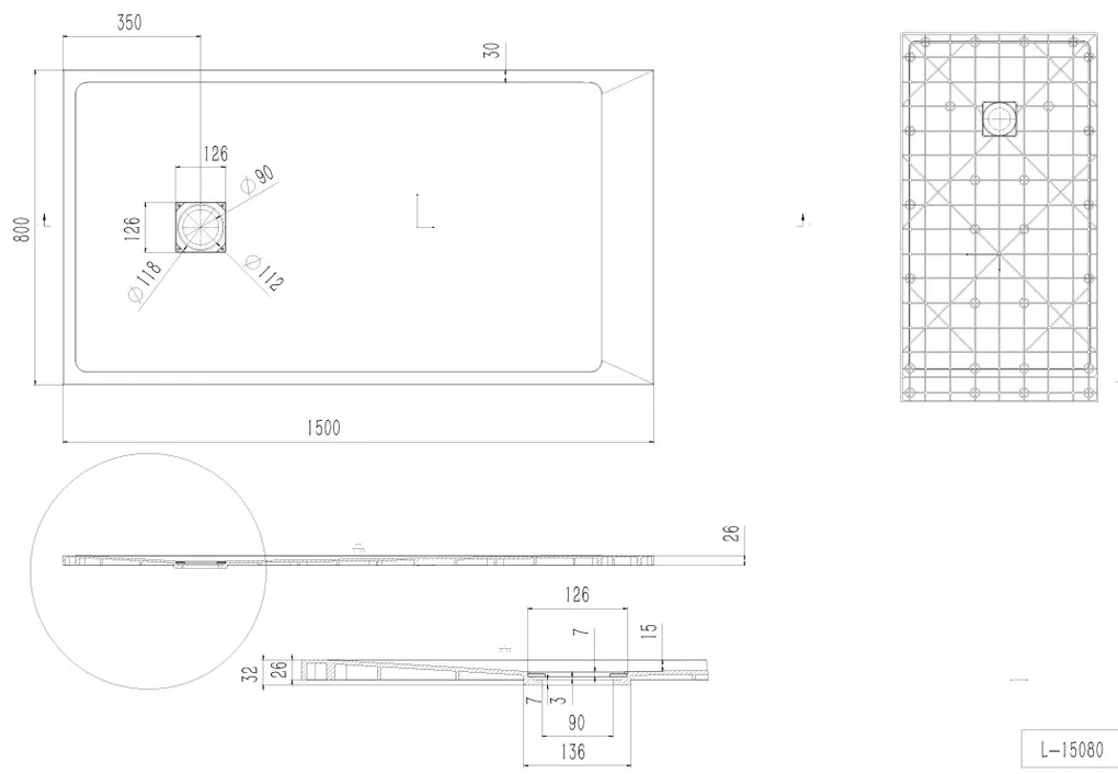 Erga Hyper, SMC sprchová vanička 150x80x2,6 cm + sifón, čierna matná, ERG-V06-SMC-8015S-BK