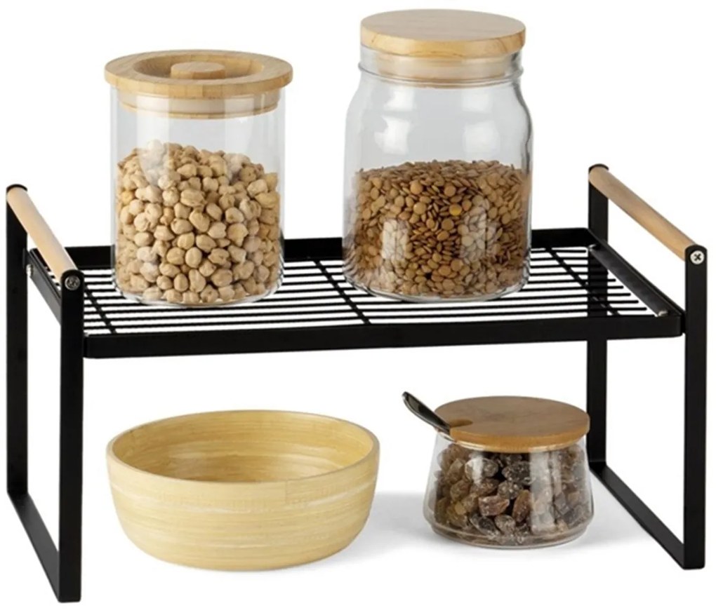 Orion Prídavná polica s drevenými madlami, odkvapkávač, čierny kov RADKA 35x22x18