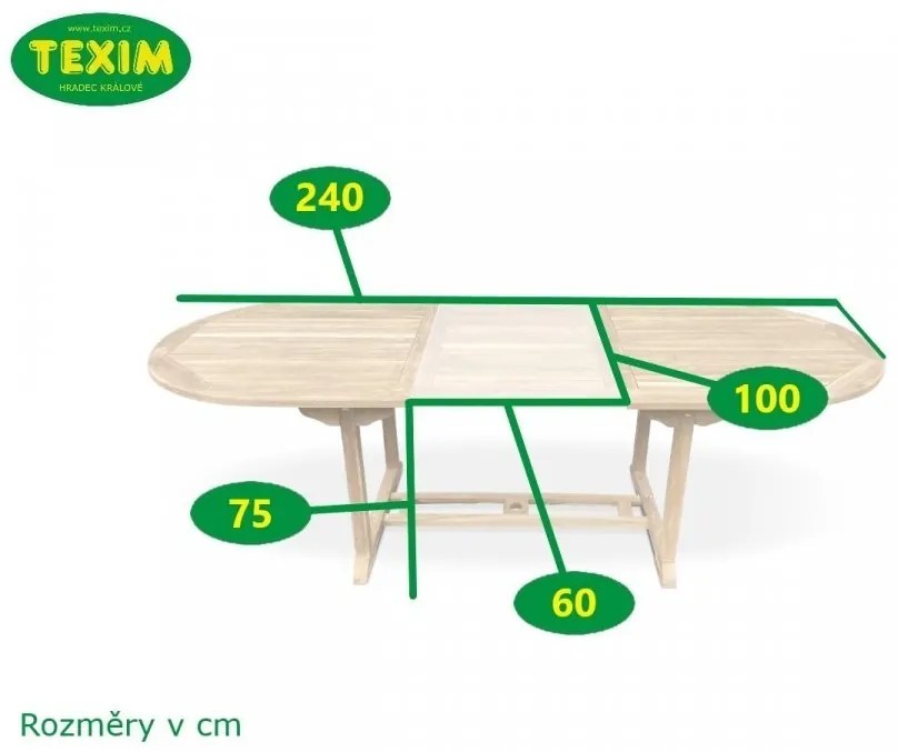 TEXIM FAISAL II. - záhradná jedálenská zostava - 1x stôl FAISAL + 6x kreslo AMERICA I - hranatý stôl, teak