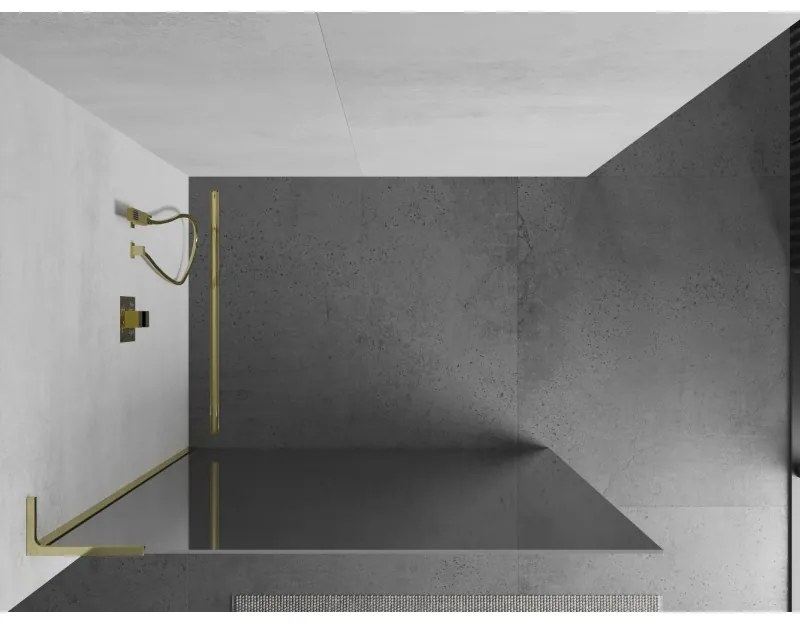 Mexen Kioto L, sprchová zástena Walk-In 70 x 200 cm, 8mm sklo vzor zrkadlo, zlatý lesklý profil,800-070-103-50-50