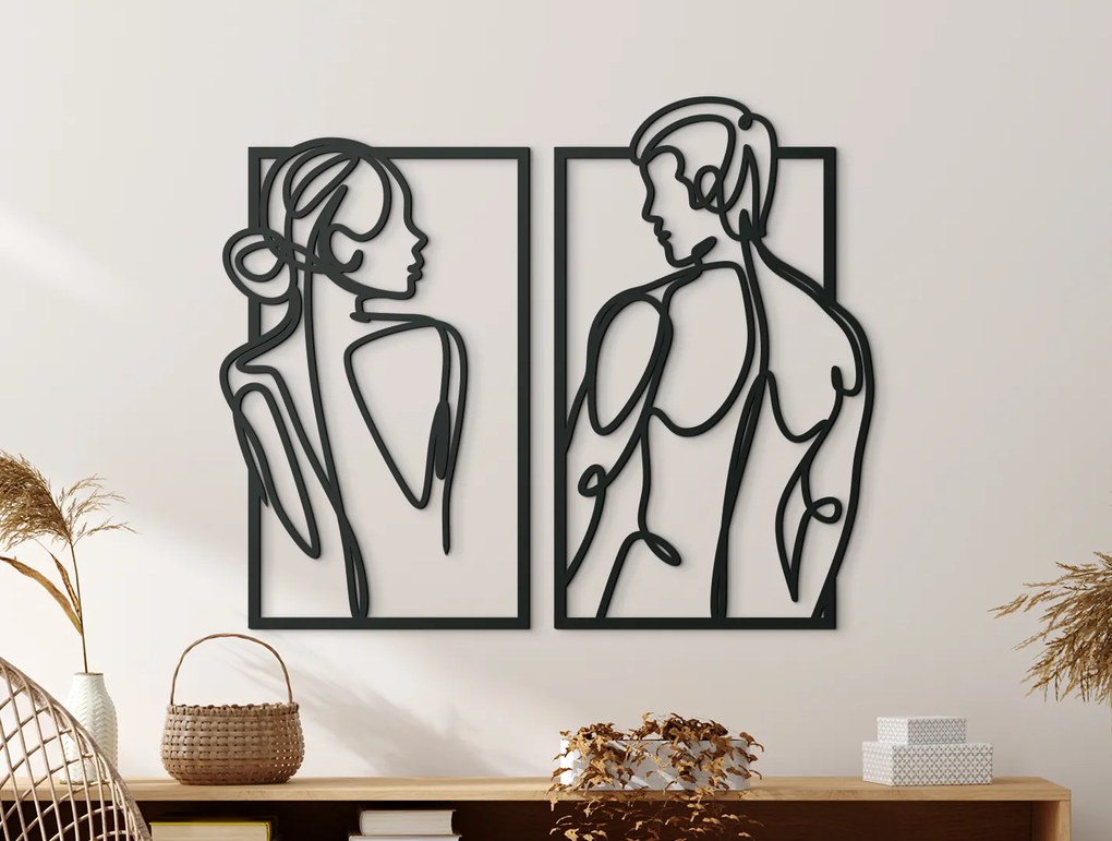 drevko 2-dielny minimalistický obraz Párik Rozmer obrazu: 44,5 x 54,5 cm, Farba dekorácie: Čierna