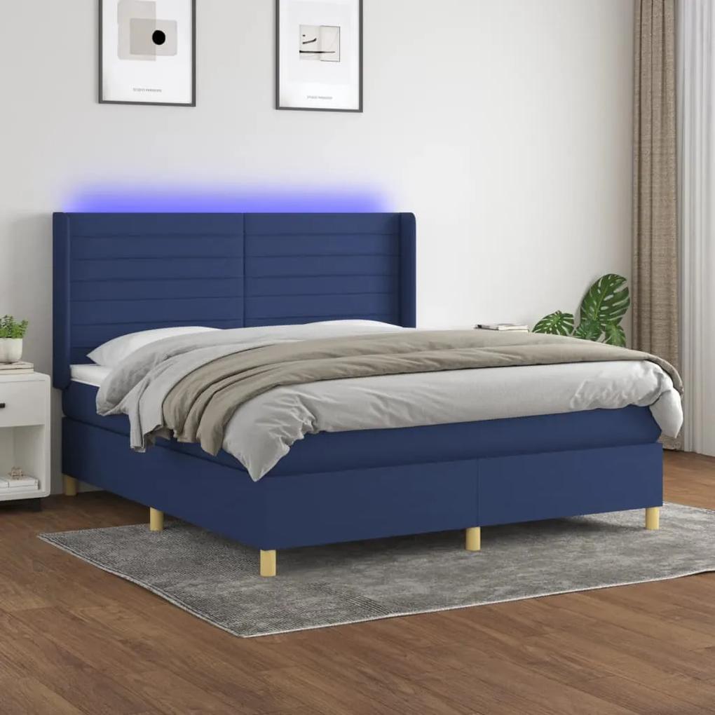 Posteľ boxsping s matracom a LED modrá 180x200 cm látka 3138979