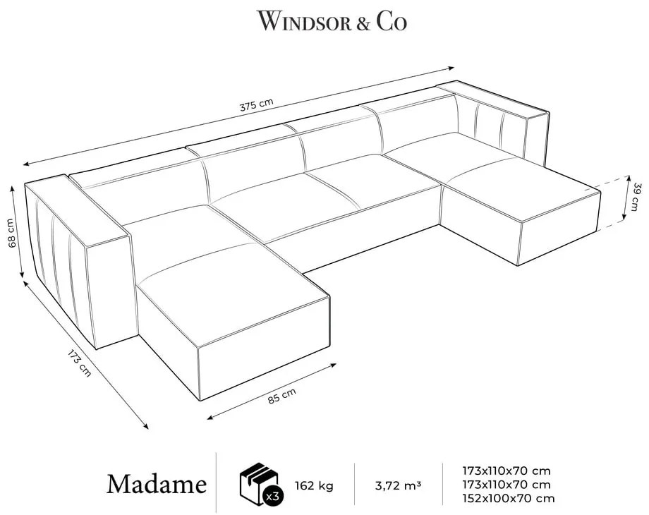 Tmavomodrá kožená rohová pohovka (do tvaru "U") Madame – Windsor &amp; Co Sofas