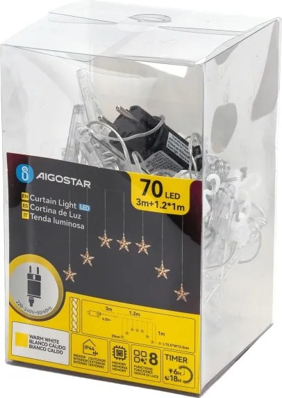 Aigostar - LED vonkajšia vianočná reťaz 70×LED / 230 V, 1,2×1 m, IP44, teplá biela, hviezdy