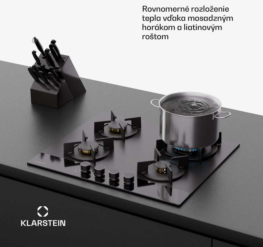 Klarstein Goldflame Nano plynová varná doska, 4 mosadzné horáky, Nano povlak, LPG/zemný plyn