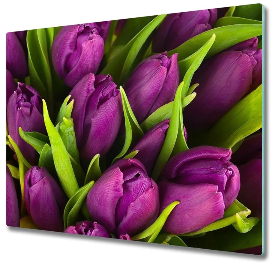 Sklenená doska na krájanie Fialové tulipány 60x52 cm