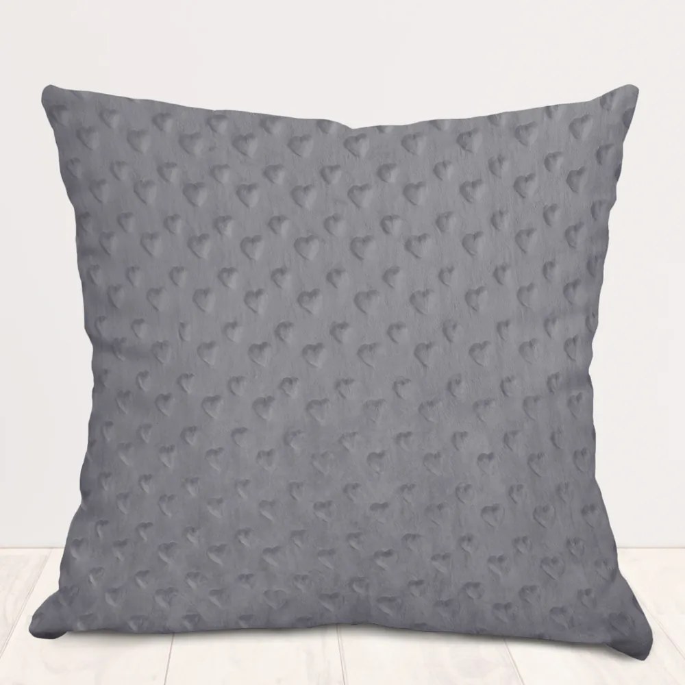 Biante Detská obliečka na vankúš Minky 3D srdiečka MKS-005 Tmavo sivá 60 x 60 cm