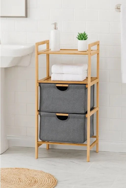 Noela Bambusový regál s 2 látkovými šuplíkmi BASKET URBAN šedý