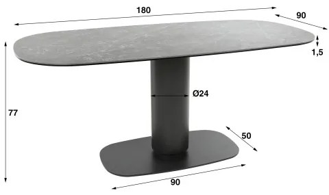 Jedálenský stôl 45-45 Ovál 180x90cm Ceramic Natural Black - Komfort-nábytok