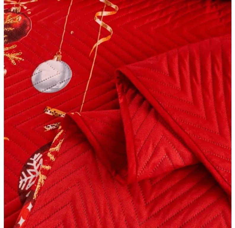 Prehoz na posteľ WHITE SNOWMAN, červený Rozmer: 220 x 240 cm