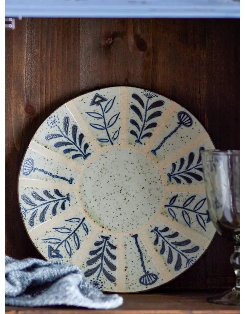 Tanier z kameniny vo svetlomodrej a krémovej farbe ø 21 cm Leonie – Bloomingville