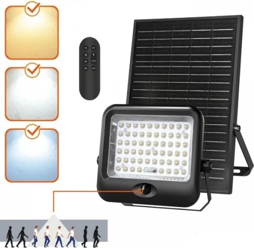 LED solárny reflektor so senzorom MHCS LED/20W/3,2V IP65 10000 mAh + diaľkový ovládač