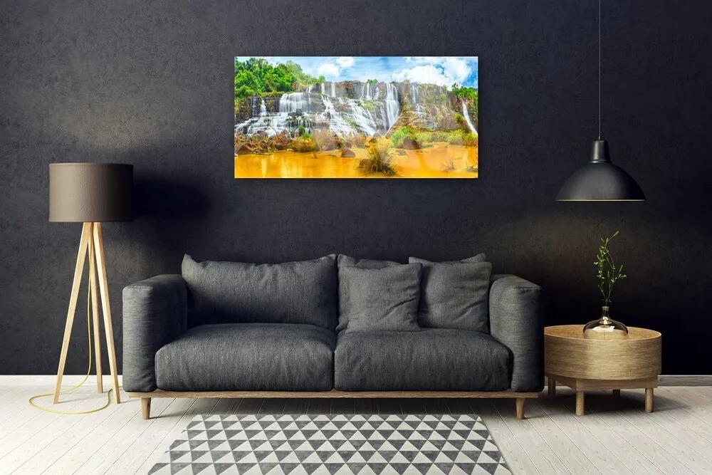 Skleneny obraz Vodopád stromy príroda 125x50 cm