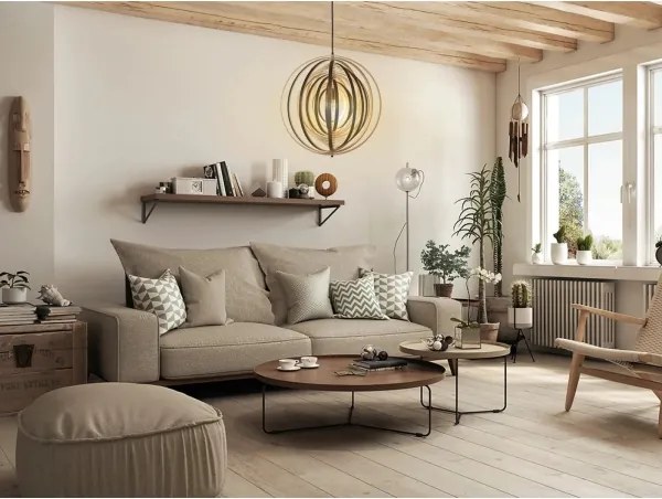 Drevený luster na lanku 1xE27/60W/230V pr. 50 cm masív/dýha/kaučukovník