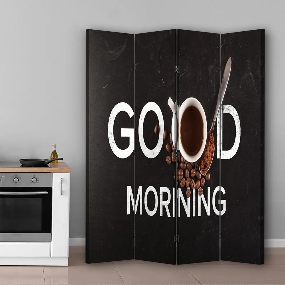 Ozdobný paraván Dobré ráno, káva - 145x170 cm, štvordielny, obojstranný paraván 360°