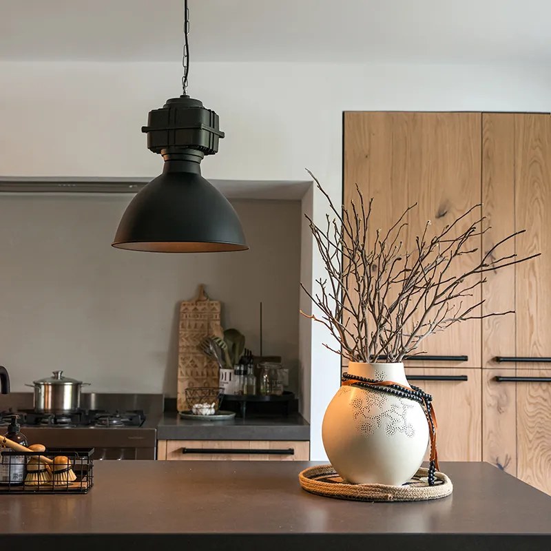 Priemyselné závesné svietidlo malé matne čierne - Sicko