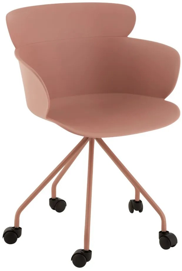 Plastová ružová stolička na kolieskach Eva - 56 * 53 * 81 cm