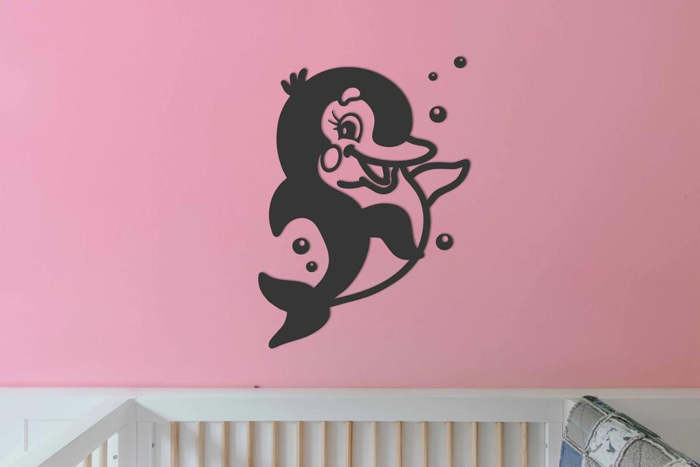 Drevený baby delfín na stenu - Antracit