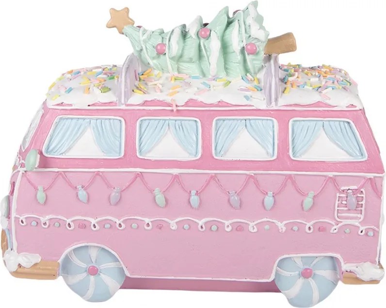 Vianočné dekorácie retro minibus so stromčekom Pastel Christmas Chic - 26*13*19 cm