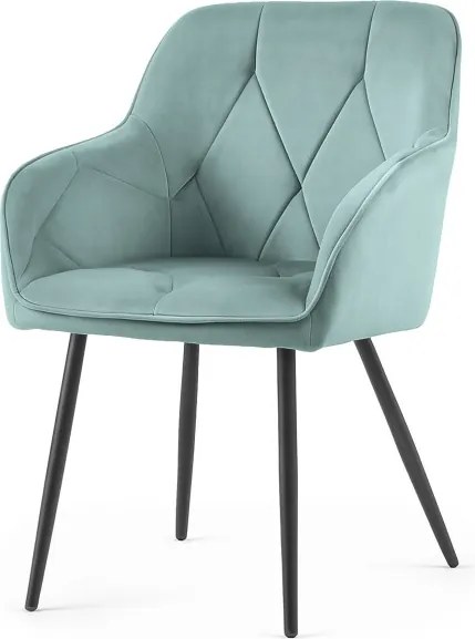 Sada štyroch jedálenských stoličiek DIAMANTE zamatové, tyrkysové / čierne nohy (4 ks)