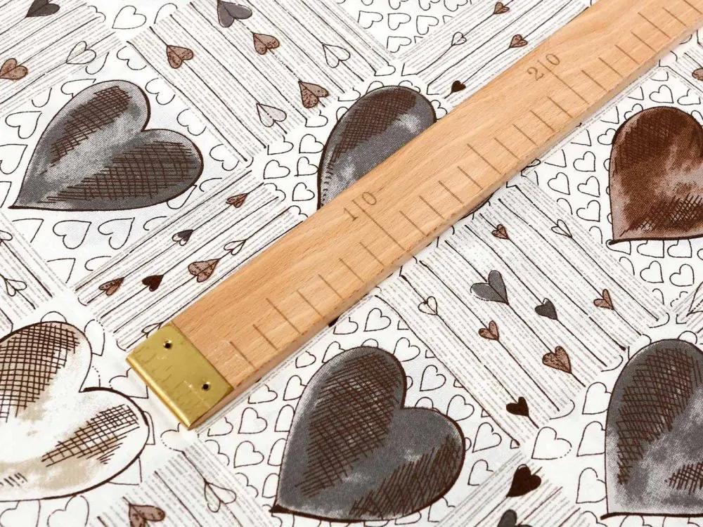 Biante Bavlnená obliečka na vankúš s lemom Sandra SA-027 Tmavé srdce na smotanovom 40 x 40 cm