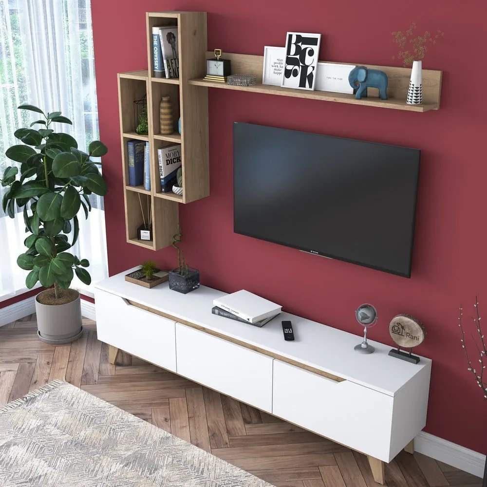 TV zostava v dekore orecha v bielo-prírodnej farbe 180x49 cm Linh – Kalune Design