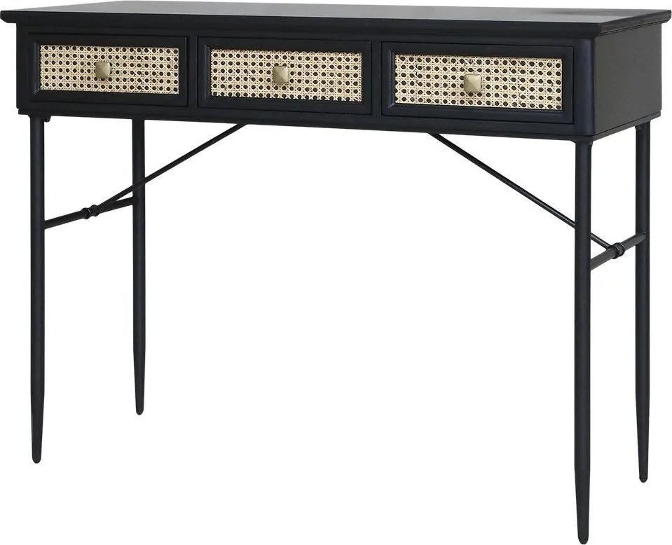 Čierny antik drevený písací stôl s kovovými nohami - 110*42*80 cm