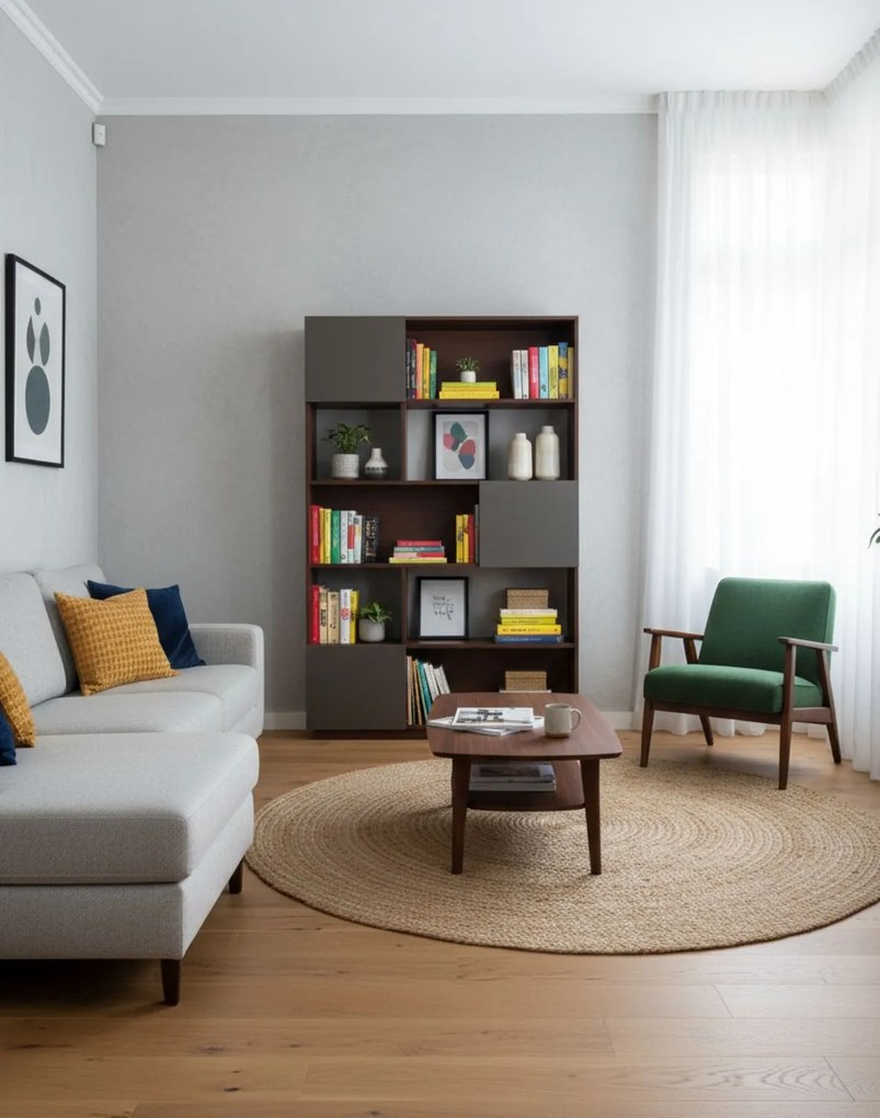 Knižnica Nevada, tmavý orech so sivými dvierkami, 110 cm (BS02)