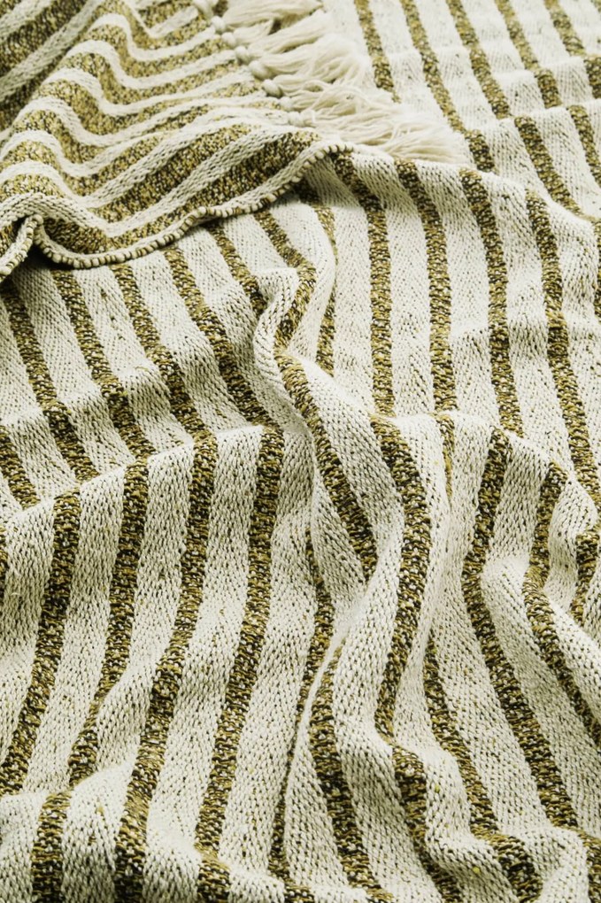 MADAM STOLTZ Prehoz z recyklovanej bavlny Mustard/Brown 125 × 175 cm