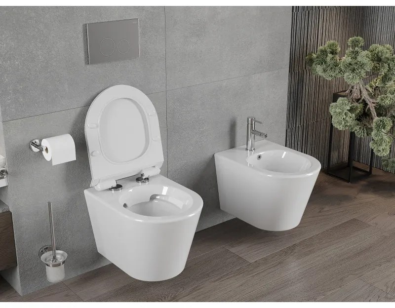 Mexen Rico závesné wc Rimless s toaletným sedátkom Slim z duroplastu, biela - 30720100