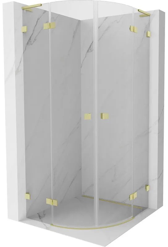 Mexen Lunar, L polkruhový výklopný sprchový kút 70 x 70 cm, 8mm číre sklo, zlatý matný profil, 833L-070L-070P-55-00