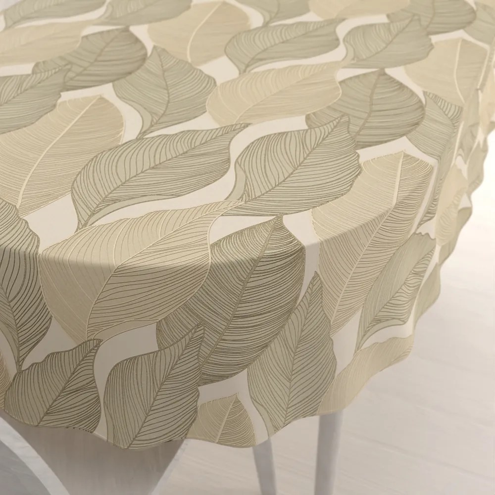 Biante Zamatový oválny obrus Tamara TMR-046 Prírodné popínavé listy na krémovom 120x140 cm