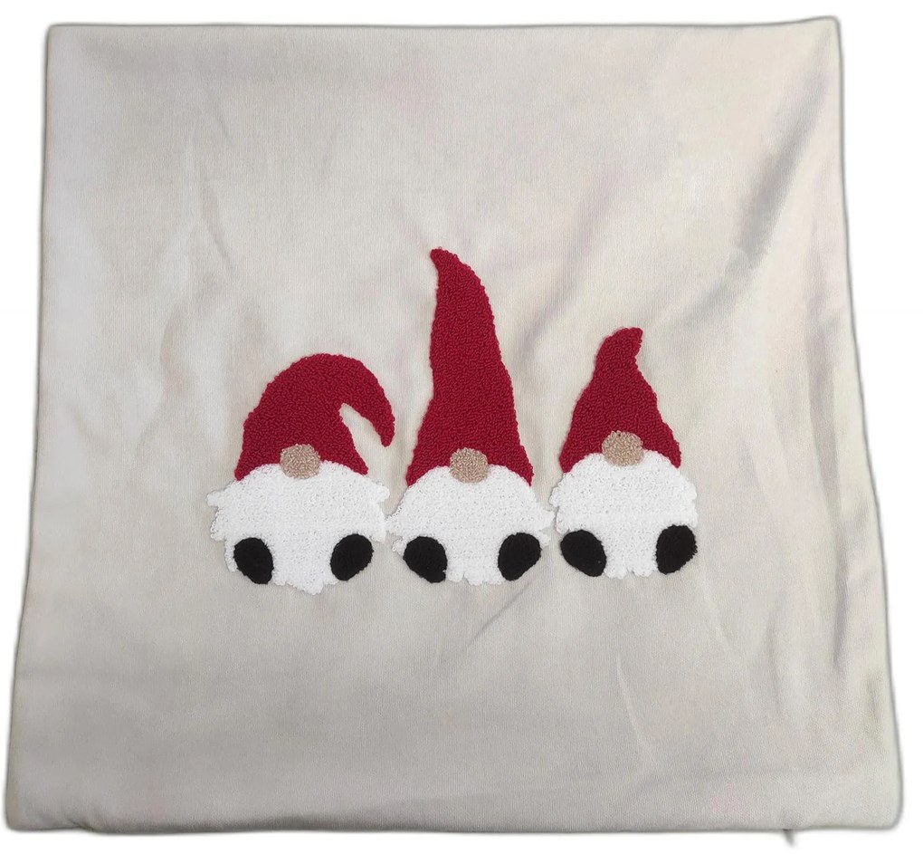 Vianočná 3D obliečka na vankúš CHRISTMAS - 3 škriatkovia 45x45 cm - šedý/červený/biely