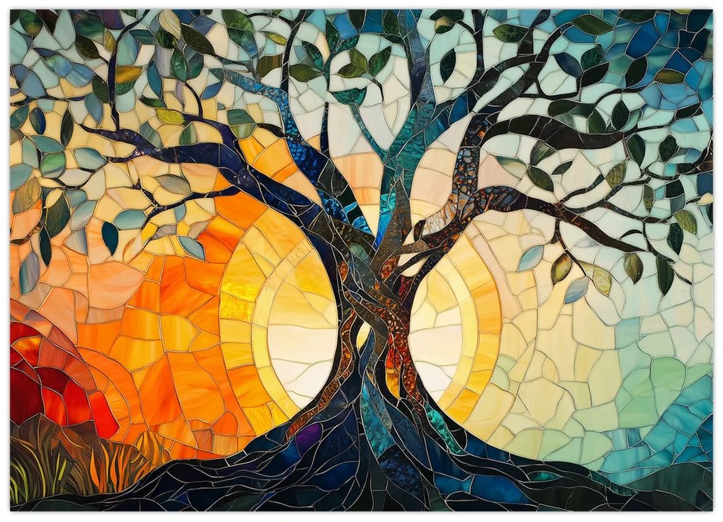 Obraz – Mozaika – slnko a strom I. (70x50 cm)