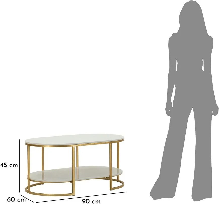 Biely/v zlatej farbe konferenčný stolík s mramorovou doskou 60x90 cm Izmir – Mauro Ferretti