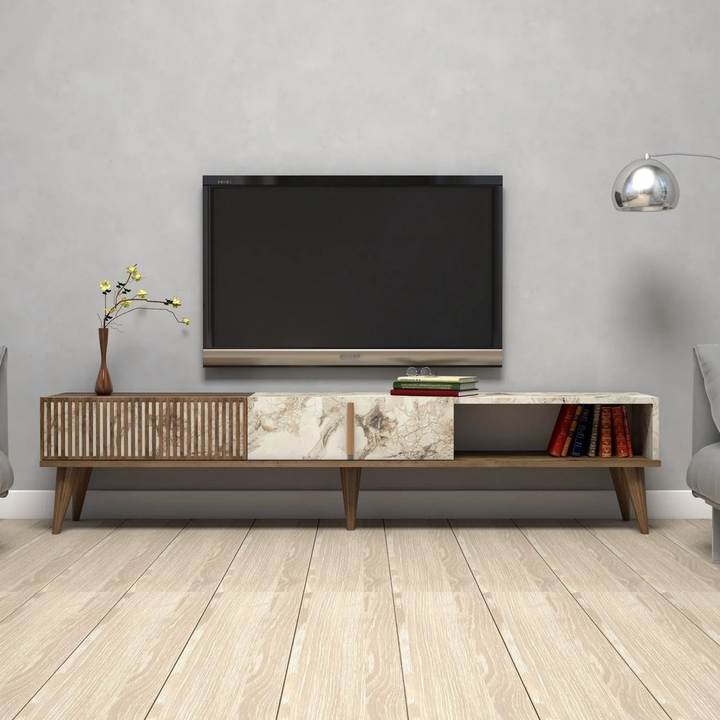 TV skrinka Milan - Walnut, White Marble