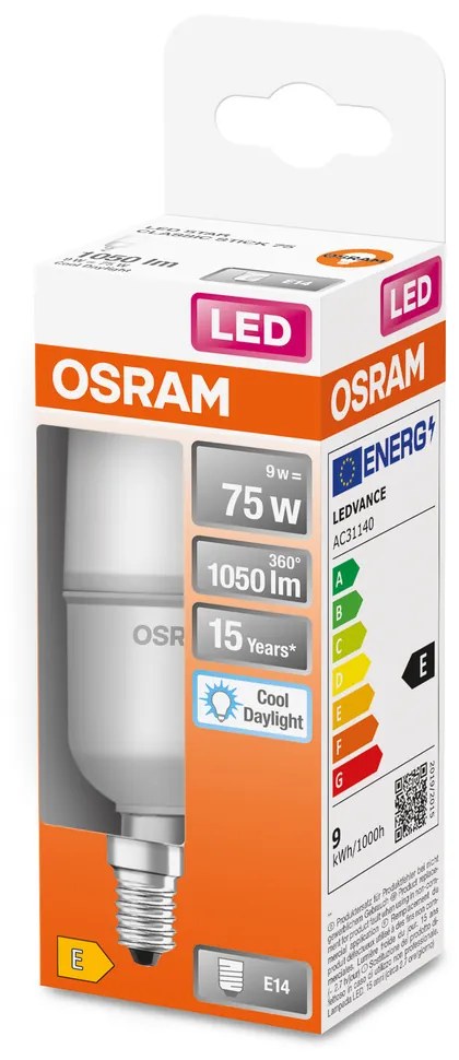 LED žiarovka E14 9W = 75W 1050lm 6500K Cold 200° OSRAM STAR STICK