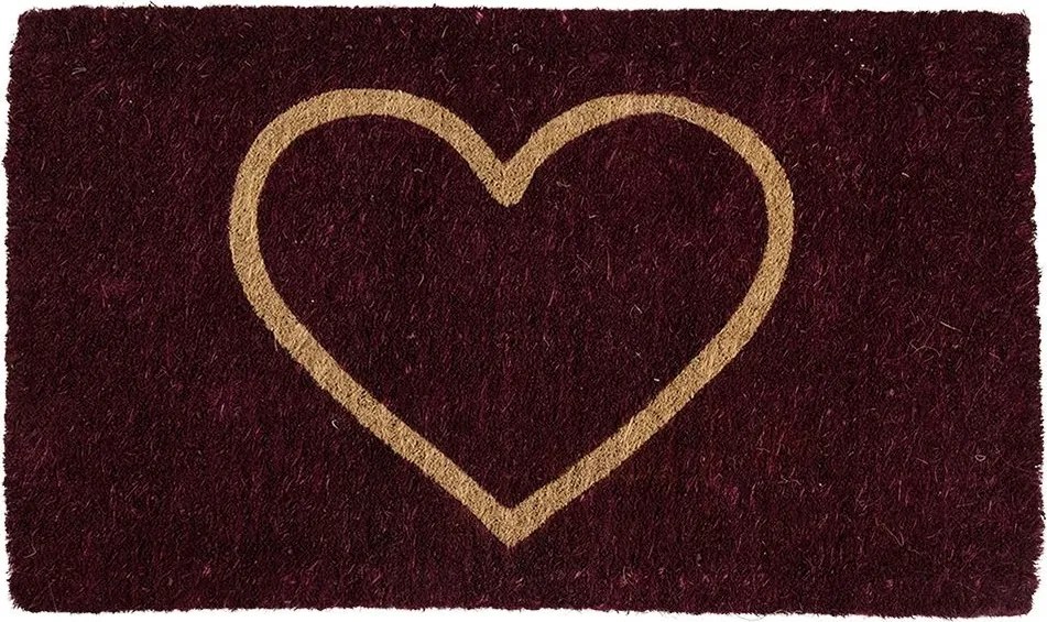 Červená ručne vyrobená rohožka z kokosových vlákien srdca - 75*45*4cm