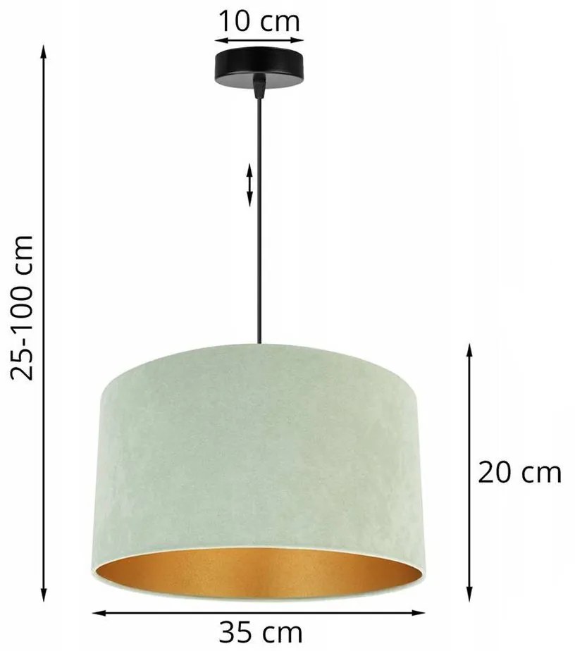 Závesné svietidlo Mediolan, 1x pistáciové/zlaté textilné tienidlo, (výber z 2 farieb konštrukcie), (fi 35cm)