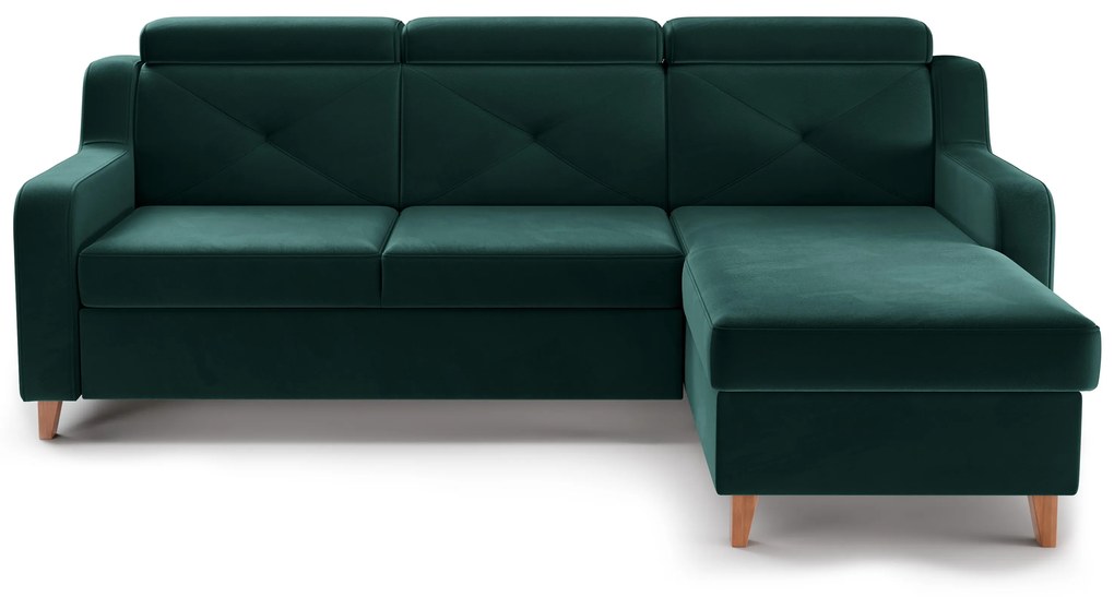 Rohová sedačka Laksaro s rozkladom pravostranná - zelený zamat Trinity 28