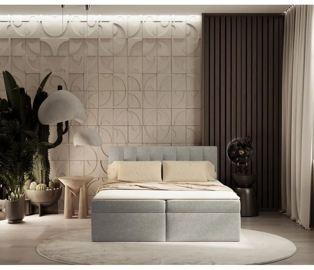 Svetlosivá boxspring posteľ s úložným priestorom 140x200 cm Novento – Maison de Rêve