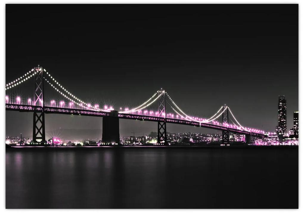 Nočný osvetlený most - obraz