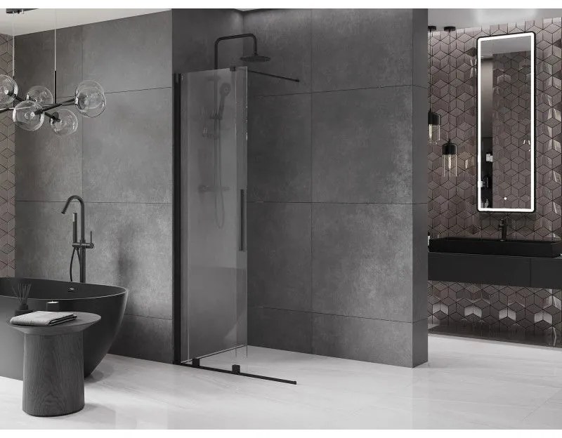 Mexen Velar, posuvné dvere do otvoru typ Walk-In 85 cm, 8mm číre sklo, čierna matná, 871-085-000-03-70