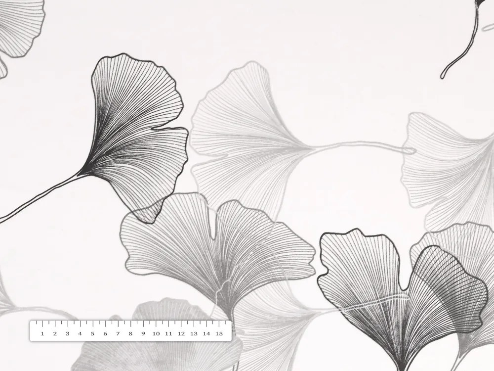 Biante Bavlnený obdĺžnikový obrus Sandra SA-512 Sivo-biele ginkgo listy na bielom 140x180 cm
