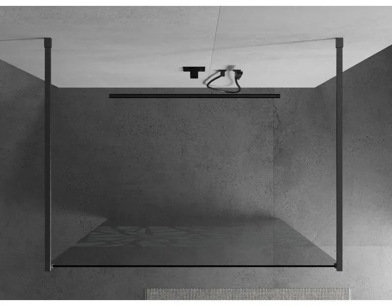 Mexen Kioto, sprchová zástena Walk-In 140 x 200 cm, 8mm číre sklo biely vzor, grafitový profil, 800-140-002-66-85
