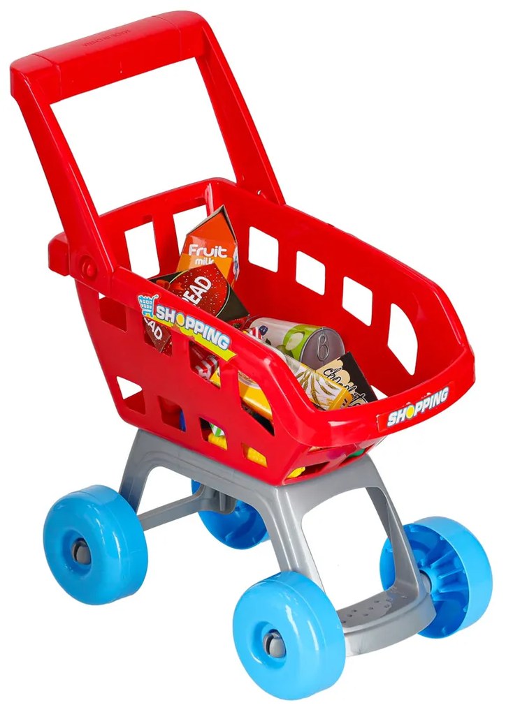 KIK Detský supermarket – hra na obchod s pokladňou, skenerom, vozíkom a 47 dielmi