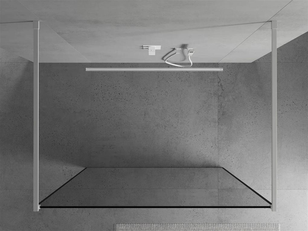 Mexen Kioto, priechodná sprchová zástena 130 x 200 cm, 8mm sklo číre/čierny vzor, 2x biela stabilizačná rozpera, 800-130-002-20-70