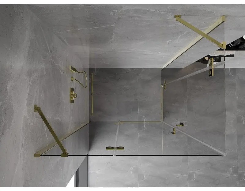 Mexen Mist-H Duo, 2-krídlový výklopný sprchový kút 105 x 70 cm, číre sklo, zlatý lesklý profil, 8A5-105L-070P-50-00