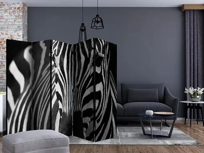 Paraván - White with black stripes II [Room Dividers] Veľkosť: 225x172, Verzia: Akustický